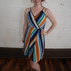 Monteau Blue/Green/Gold Striped Mini Dress